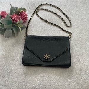 Tory Burch Black Leather Chain-Shoulder‎ Crossbody with Gold Logo